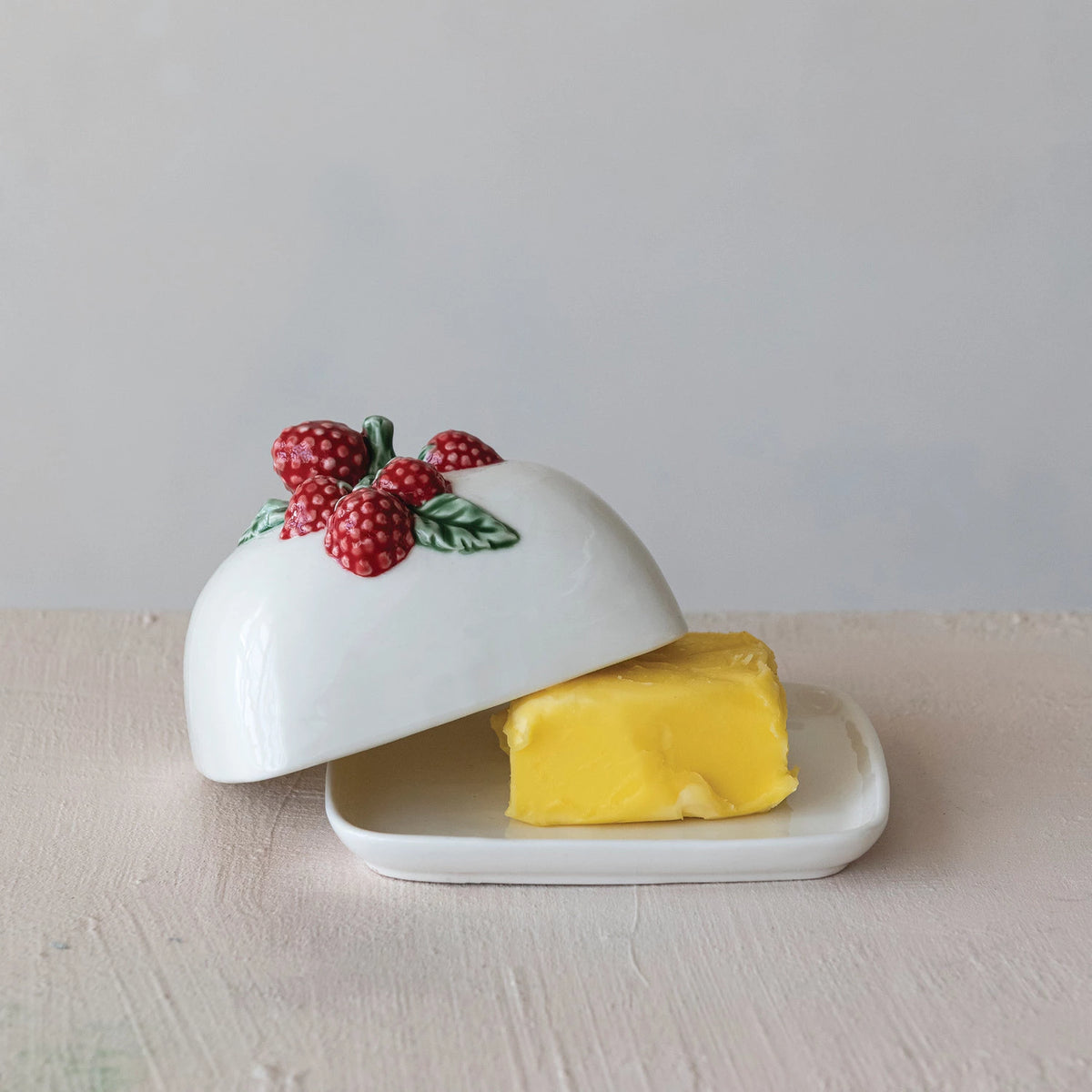 RASPBERRY HANDLE BUTTER DISH