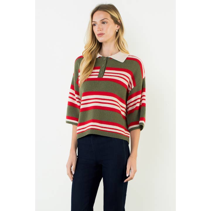 STRIPED COLLARED SWEATER
