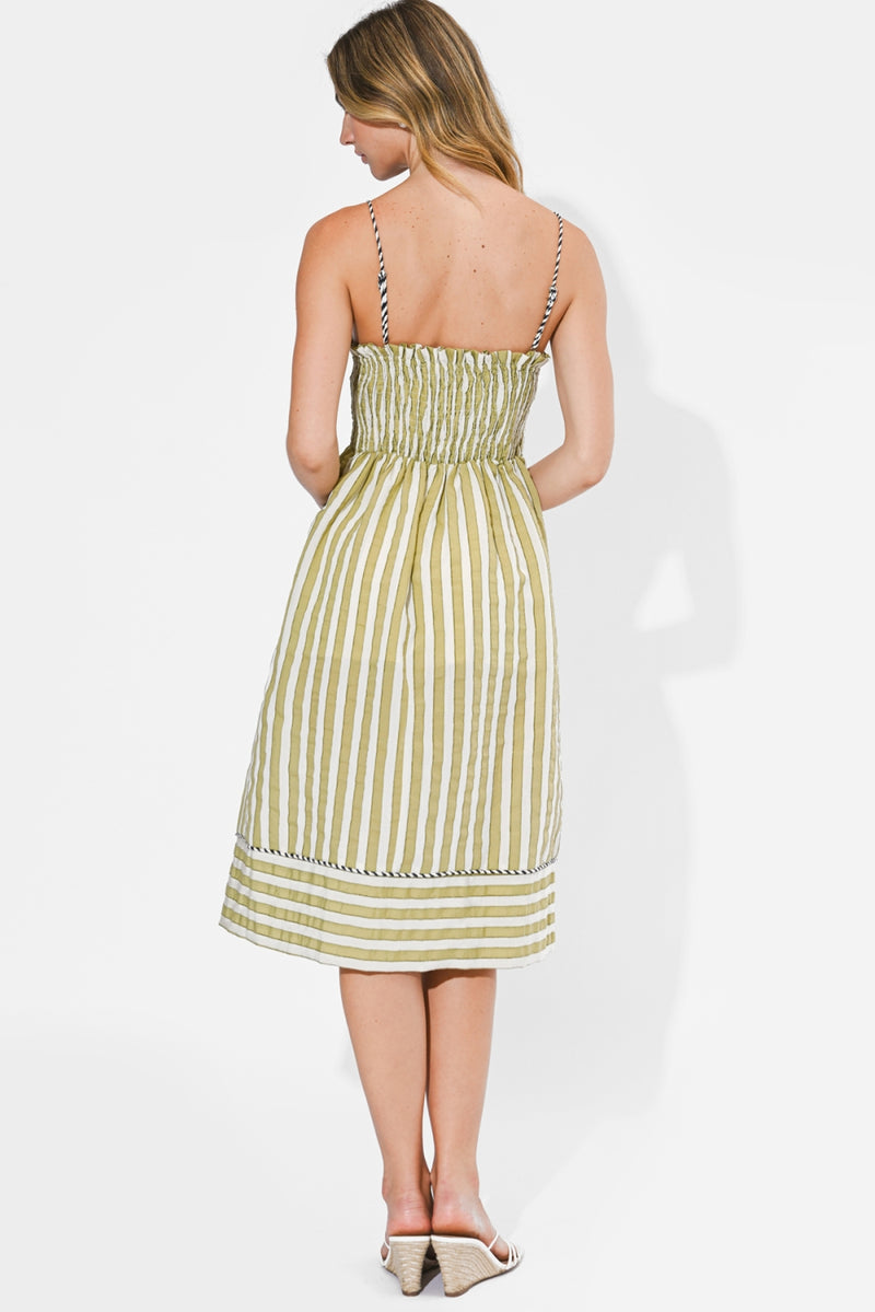 PERLE 2 TONE STRIPED MIDI DRESS