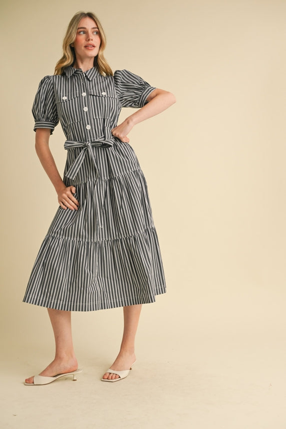 STRIPED SHIRT MIDI DRESS