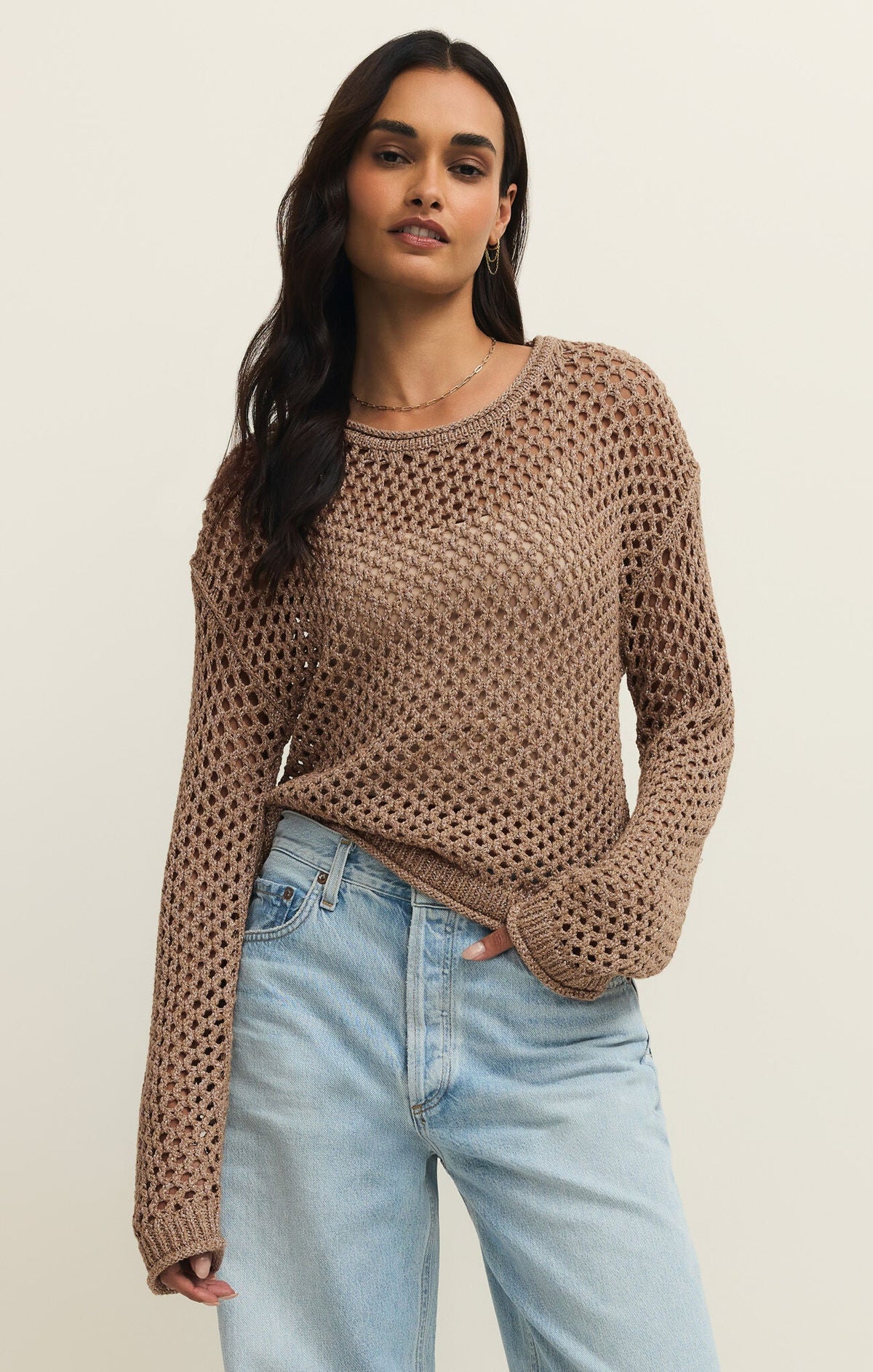 CALA SHIMMER CROCHET SWEATER