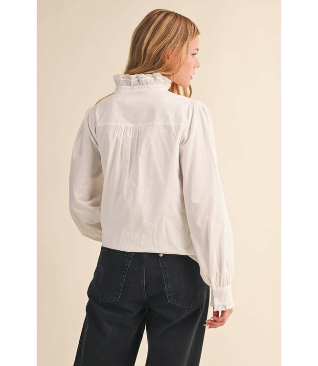 RUFFLED LACE TRIM BUTTON DOWN