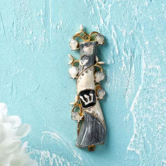 GREY FLOWER MEZUZAH