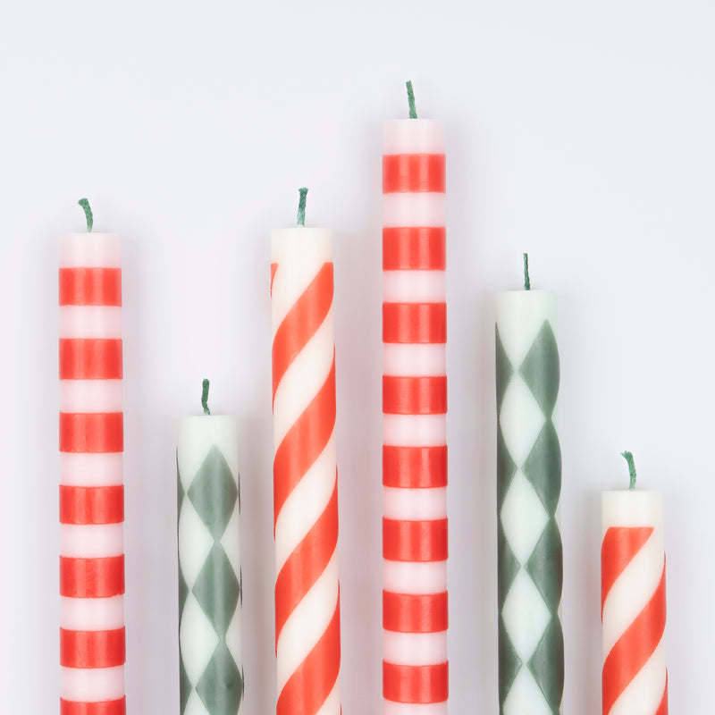 FESTIVE STRIPE TABLE CANDLES