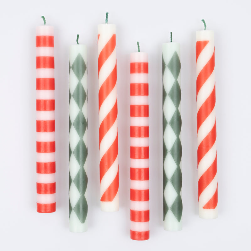 FESTIVE STRIPE TABLE CANDLES