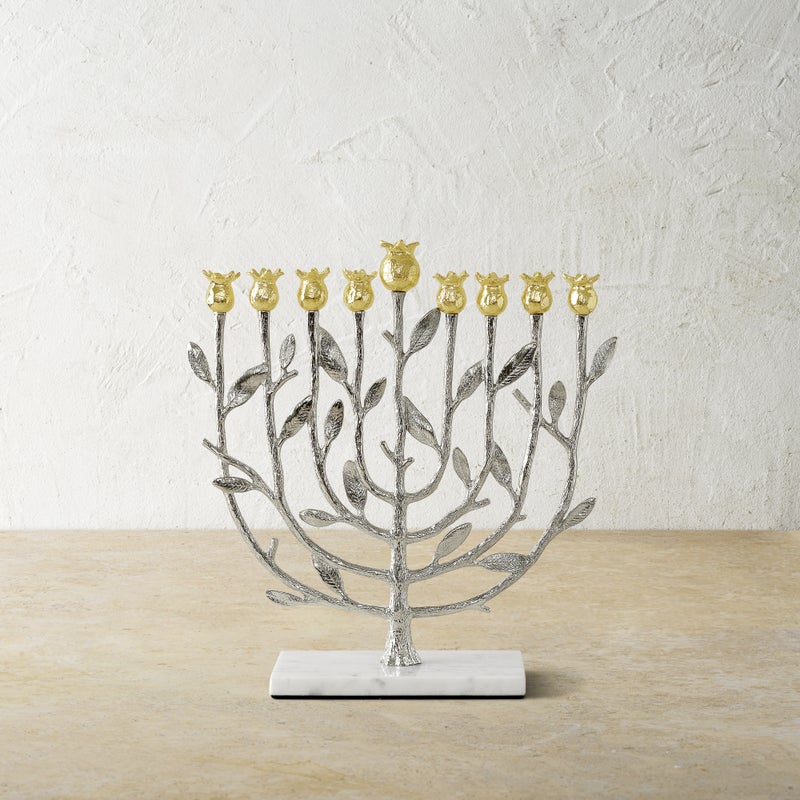 POMEGRANATE SILVER &amp; GOLD MENORAH