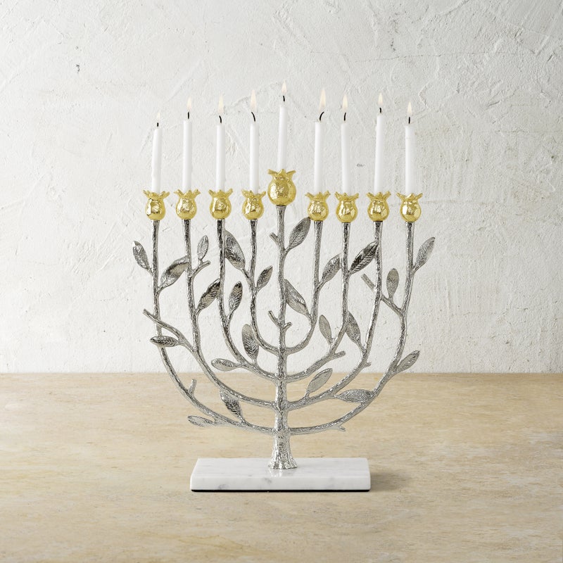 POMEGRANATE SILVER &amp; GOLD MENORAH