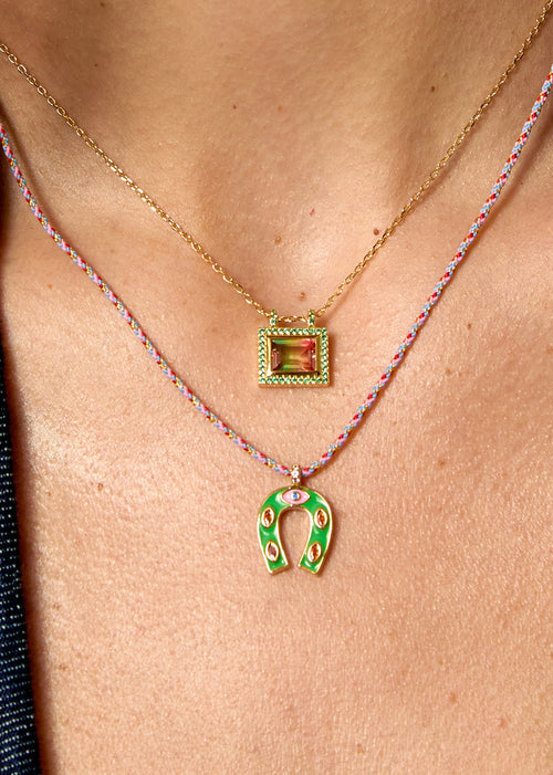 GREEN MINI  HORSESHOE NECKLACE