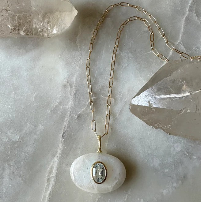 MOONSTONE/BLUE TOPAZ NECKLACE
