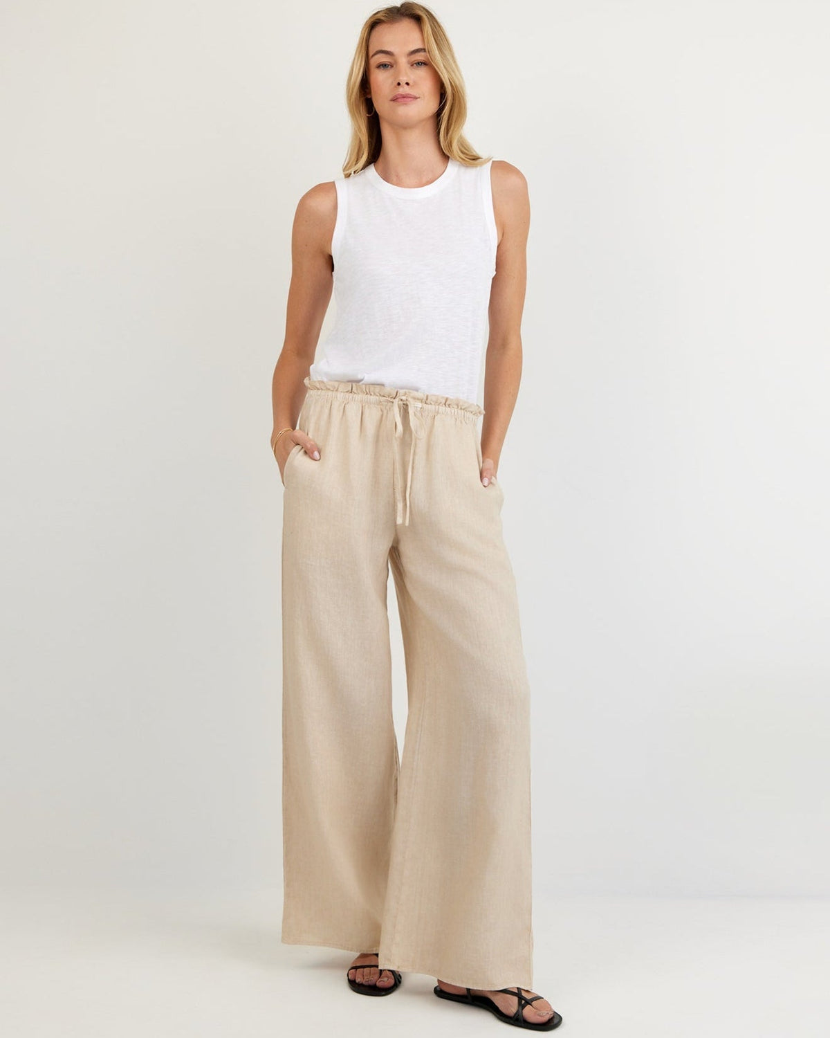 LINEN RUFFLE WAIST PANT