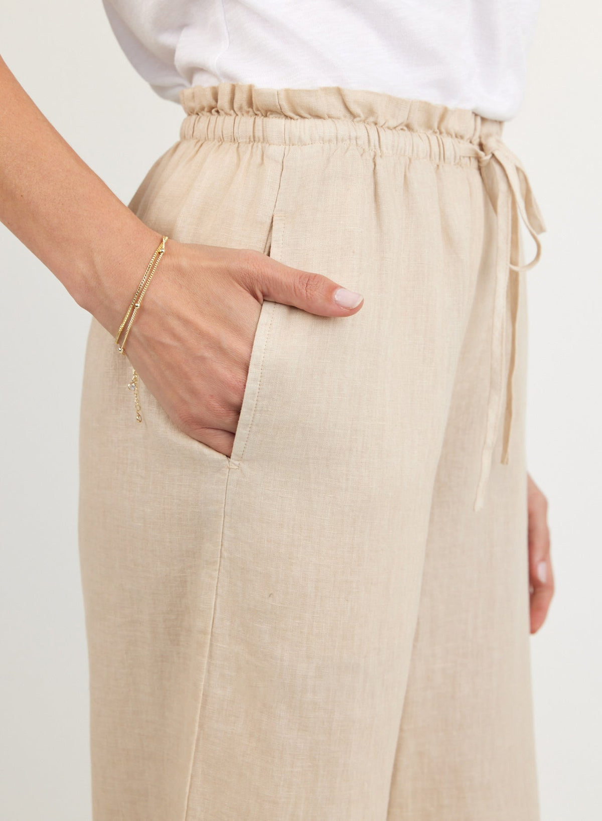 LINEN RUFFLE WAIST PANT