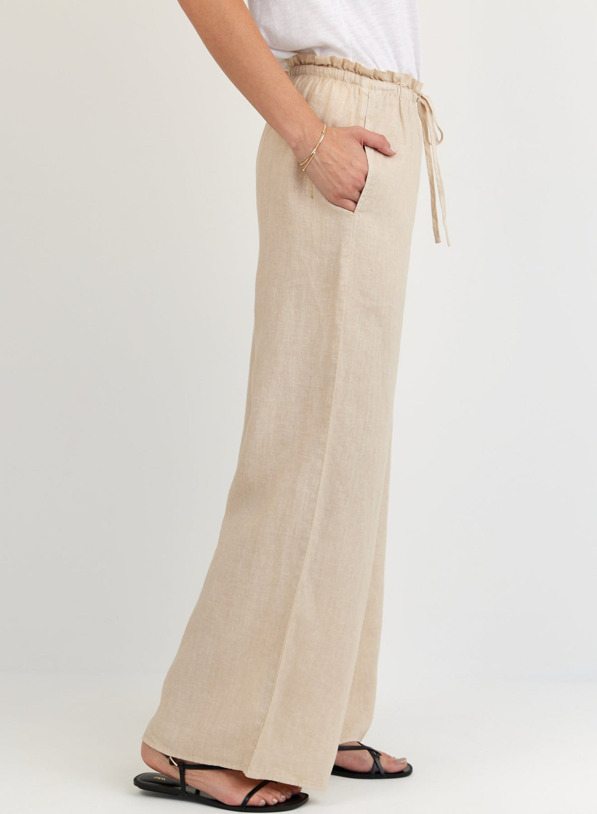 LINEN RUFFLE WAIST PANT