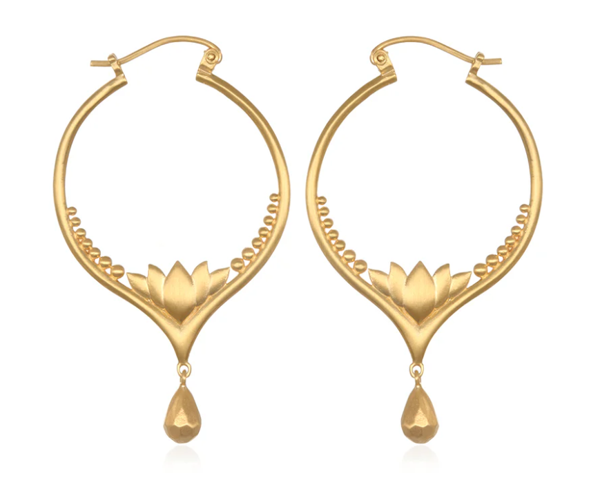 GOLD LOTUS DROP HOOPS