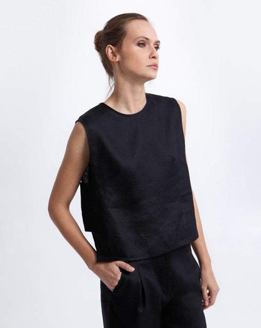 SLEEVELESS SIDE CUTOUT LINEN TANK