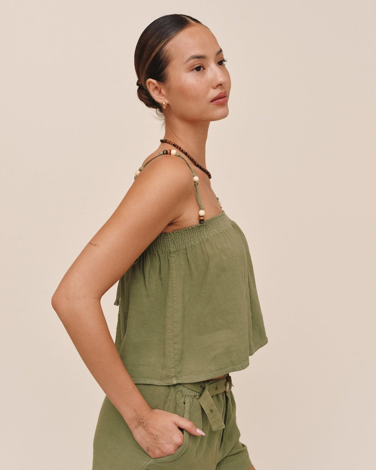 SMOCKED BEADED STRAP TANK