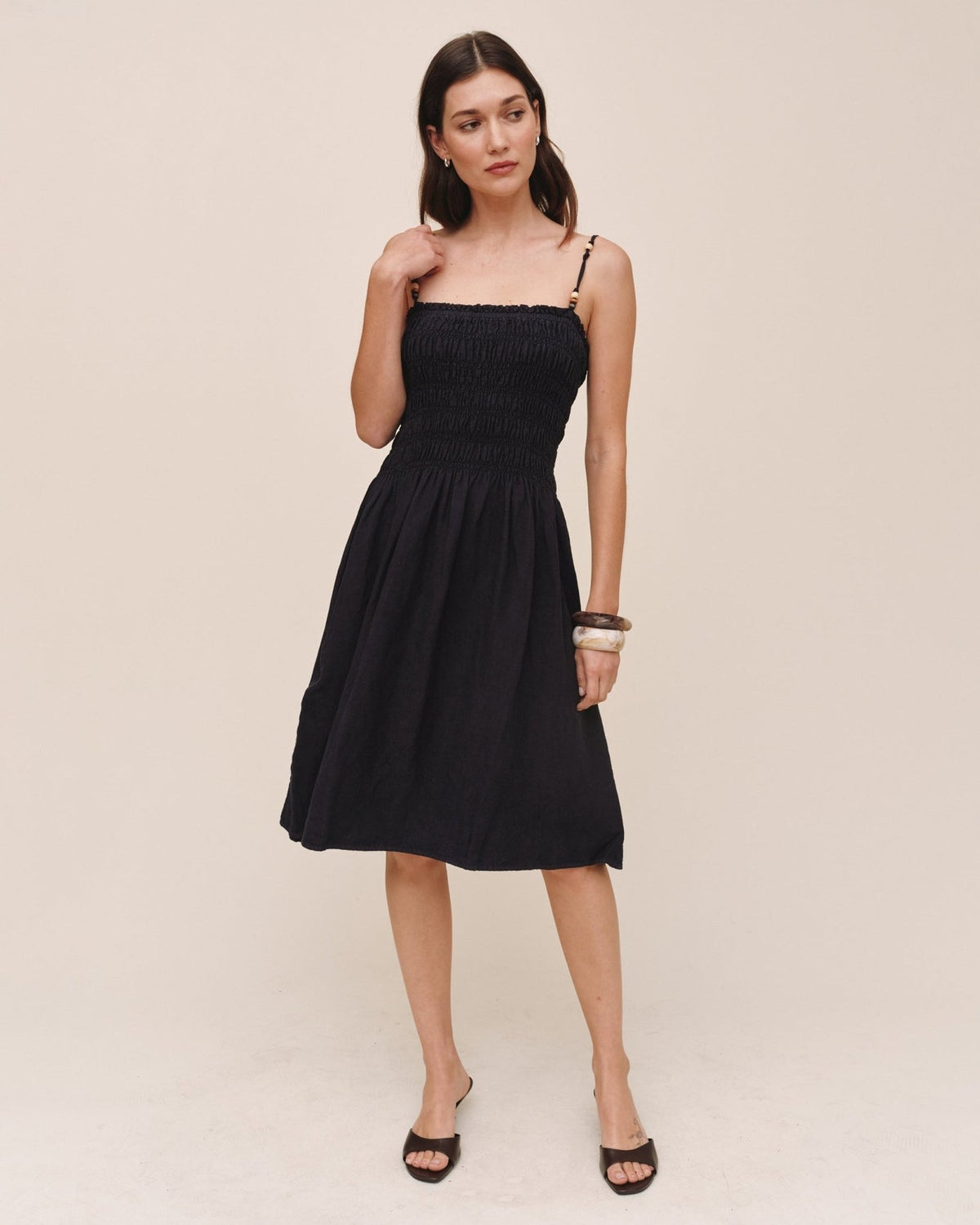 SMOCKED DRESS WITH BEADED STRAPS