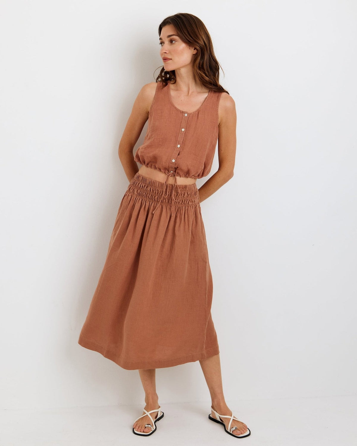 SMOCKED WAIST GATHERED SKIRT
