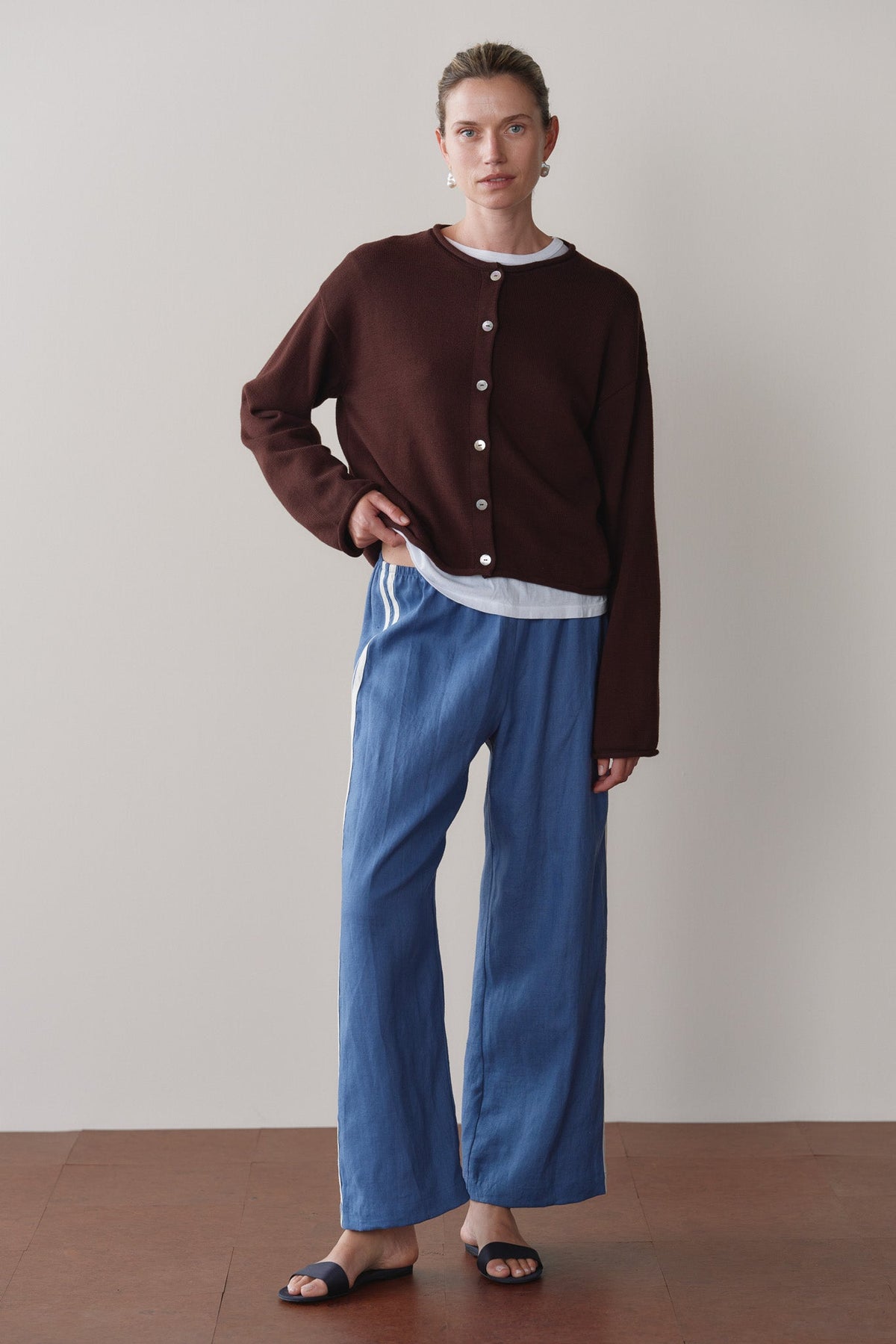 LINEN CROP RACER STRIPE PANT