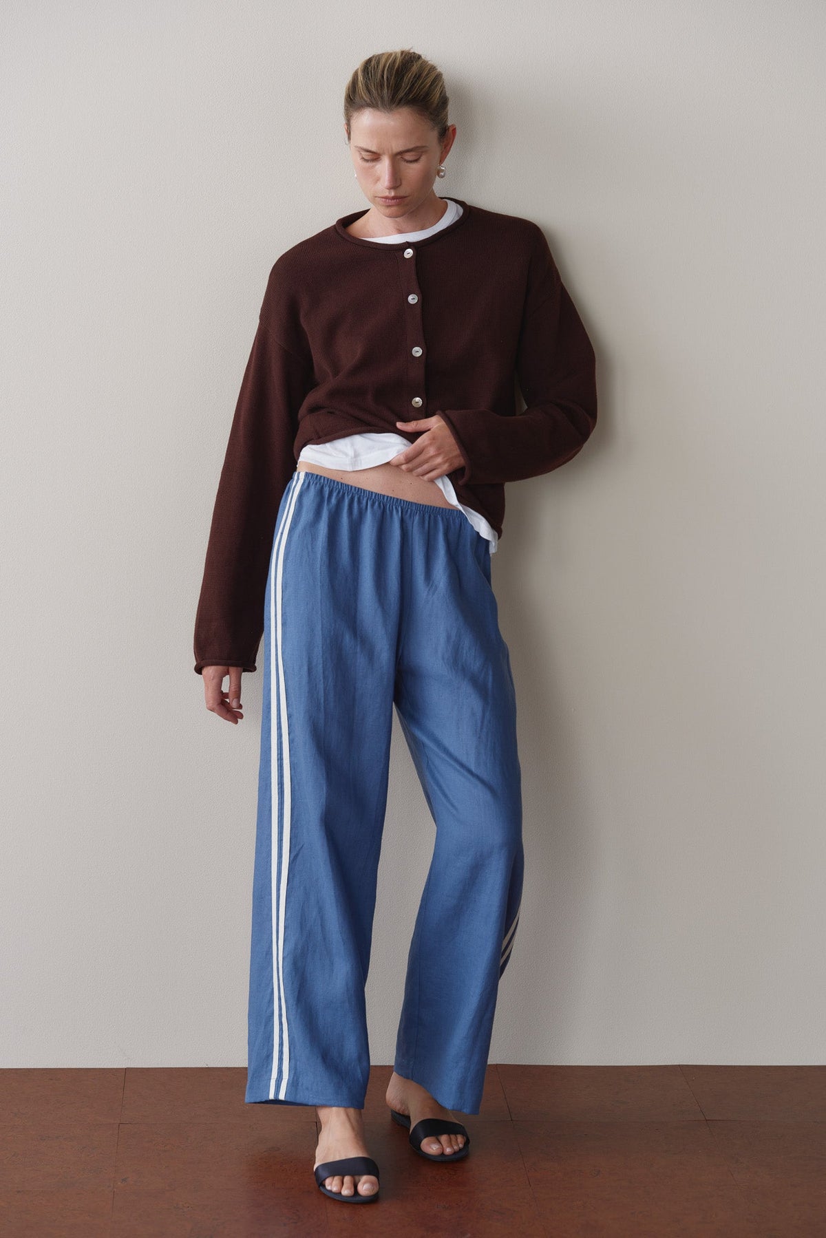 LINEN CROP RACER STRIPE PANT