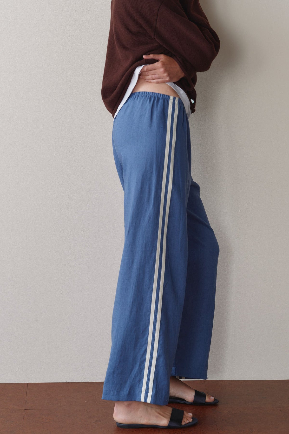 LINEN CROP RACER STRIPE PANT