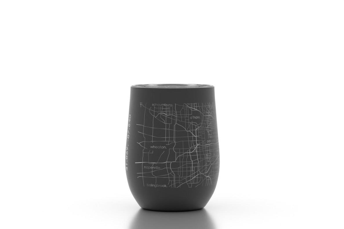 CHICAGO MAP BLACK WINE TUMBLER