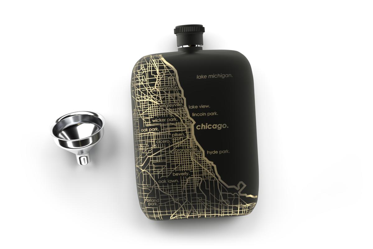 CHICAGO MAP POCKET FLASK